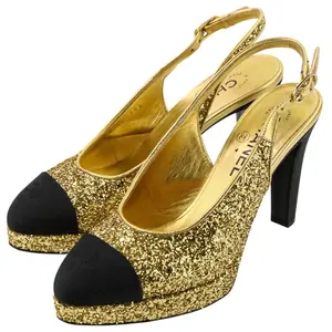 Pre-owned CHANEL Other Small Leather Goods Coco Mark Glitter Slingback Pumps