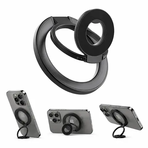 Dual Magnetic Smartphone Holder - Collapsible Stand, Multi-Angle 360° Rotation, Double-Sided Magnets, Mobile Grip, Easy Install/Remove, MagSafe-Compatible Phone Holders & Mounts for iPhone, Samsung & Mag-Enabled Android Phones