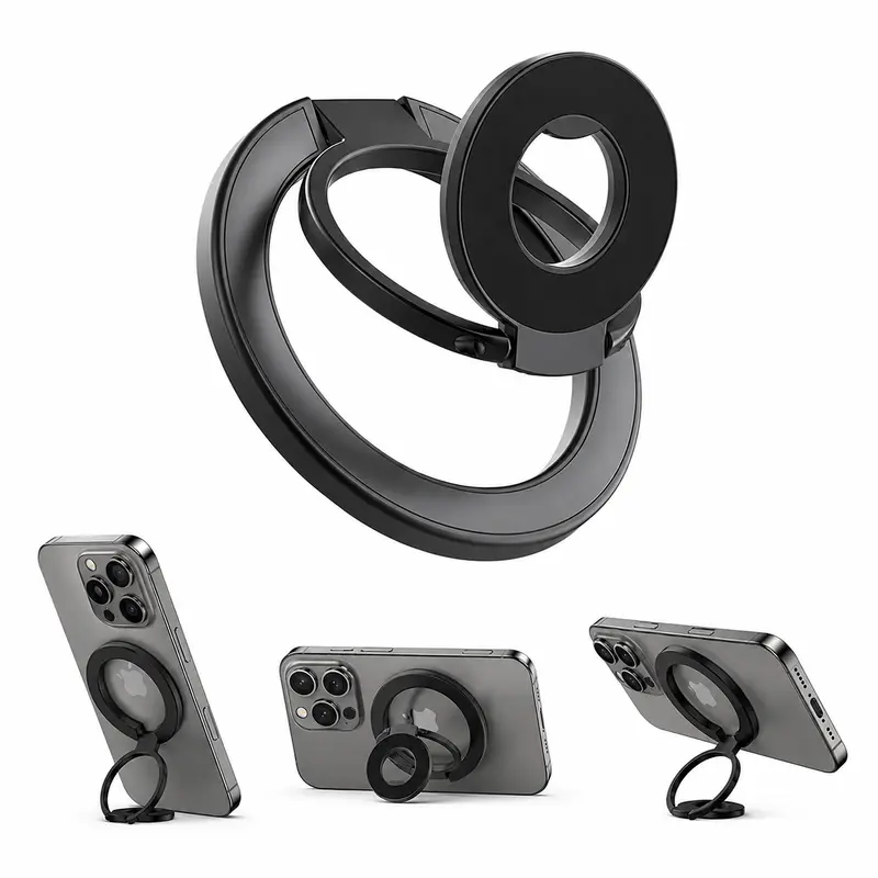 Dual Magnetic Smartphone Holder - Collapsible Stand, Multi-Angle 360° Rotation, Double-Sided Magnets, Mobile Grip, Easy Install/Remove, MagSafe-Compatible Phone Holders & Mounts for iPhone, Samsung & Mag-Enabled Android Phones