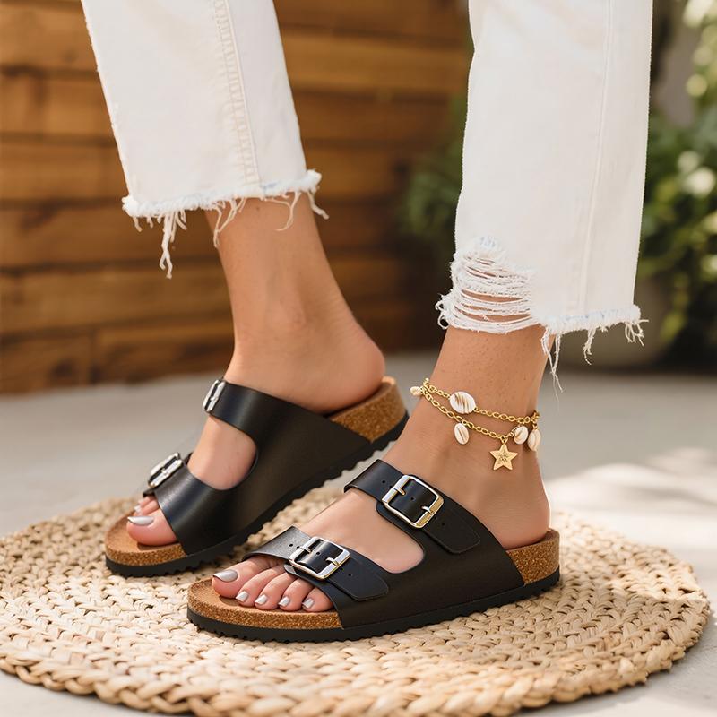 Trary Women's Slides Sandals with Cork Footbed Open Toe Flat Sandals for Women Adjustable Double Buckles Comfortable Slip On Slippers for Summer Party Casual Shoes Dealsforyoudays Trary Women's Slides Sandals with Cork Footbed Open Toe Flat Sandals for Women Adjustable Double Buckles Comfortable Slip On Slippers for Summer Party Casual Shoes Dealsforyoudays