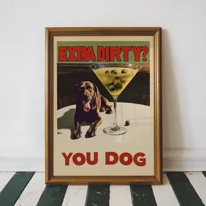 Chocolate Lab Dirty Martini Wall Art, Vintage Aesthetic Dog Bar Cart Art Print, Funny Labrador Dog Cocktail Art,