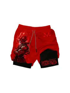 Men's Summer 2-In-1 Anime Demon Slayer Super Soldier Pattern Gym Shorts, Quick-Dry Sports Training Shorts, Casual Street Running Shorts with Pockets