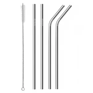 Food Grade Stainless Steel Drinking Straws Set, Reusable Arc Metal Straws for 20 Oz Flat Bottom Cups, Fits All Yeti Sic Modern Glass Cups