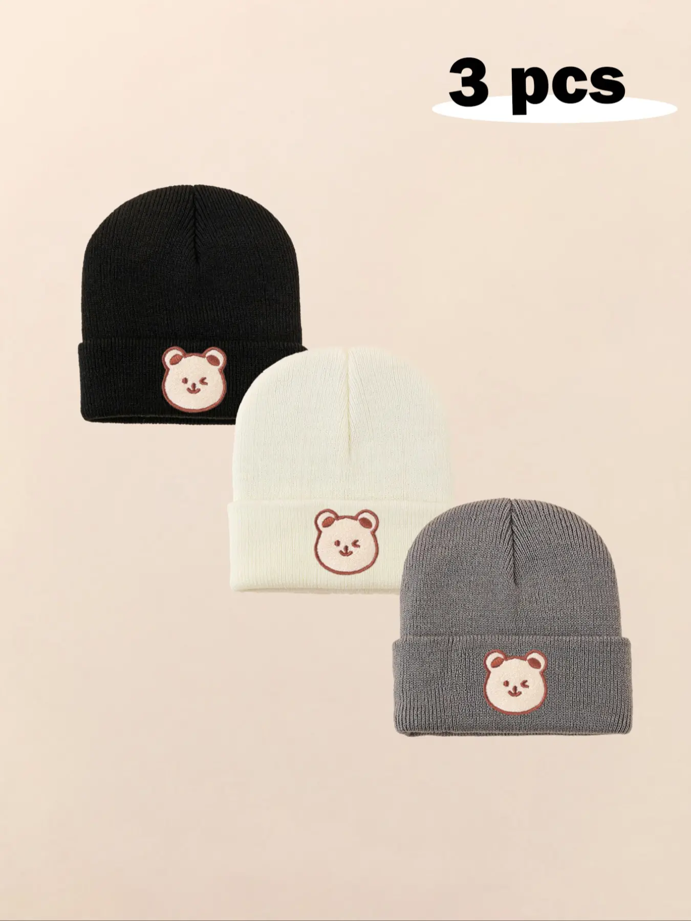 3pcs Baby Beanie Hat, Infant Newborn Toddler Hats Winter Warm Knit Cap, Casual Letter Pattern, Fall & Winter Outdoor Accessories Beanies
