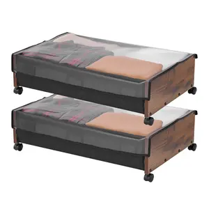 2-Pack Rolling Under Bed Storage Bins with Lockable Wheels, 25.6x18.1x7.1in Open Home Organizer Bins for Clothes, Shoes
