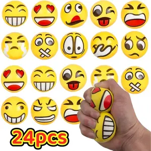 24pcs Polyurethane Mini Facial Emotion Squeeze Balls, Hand-Pressed Stress Relief Popping Toys for Play, Ideal School Carnival Prizes & Student Rewards (Sports & Outdoor Stress Relief Accessories)