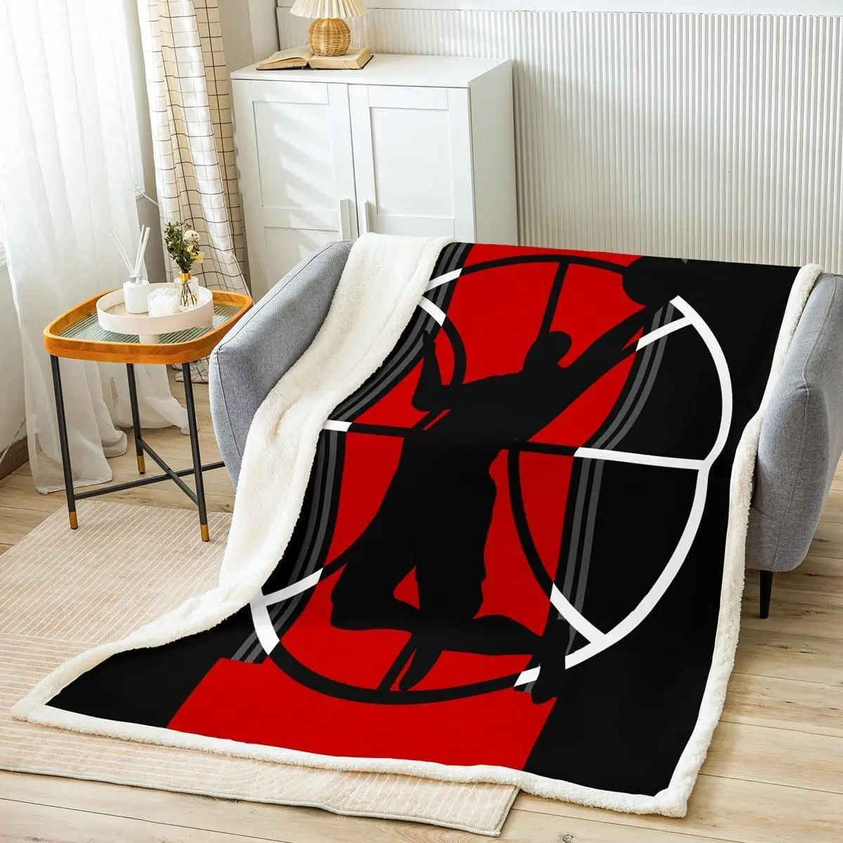 Basketball Bed Blanket Sports Games Sherpa Blanket Soft Cozy Lightweight Red and Black Plush Fleece Basketball Court Blanket Gifts Couch Bed Chair Office Sofa(Throw )