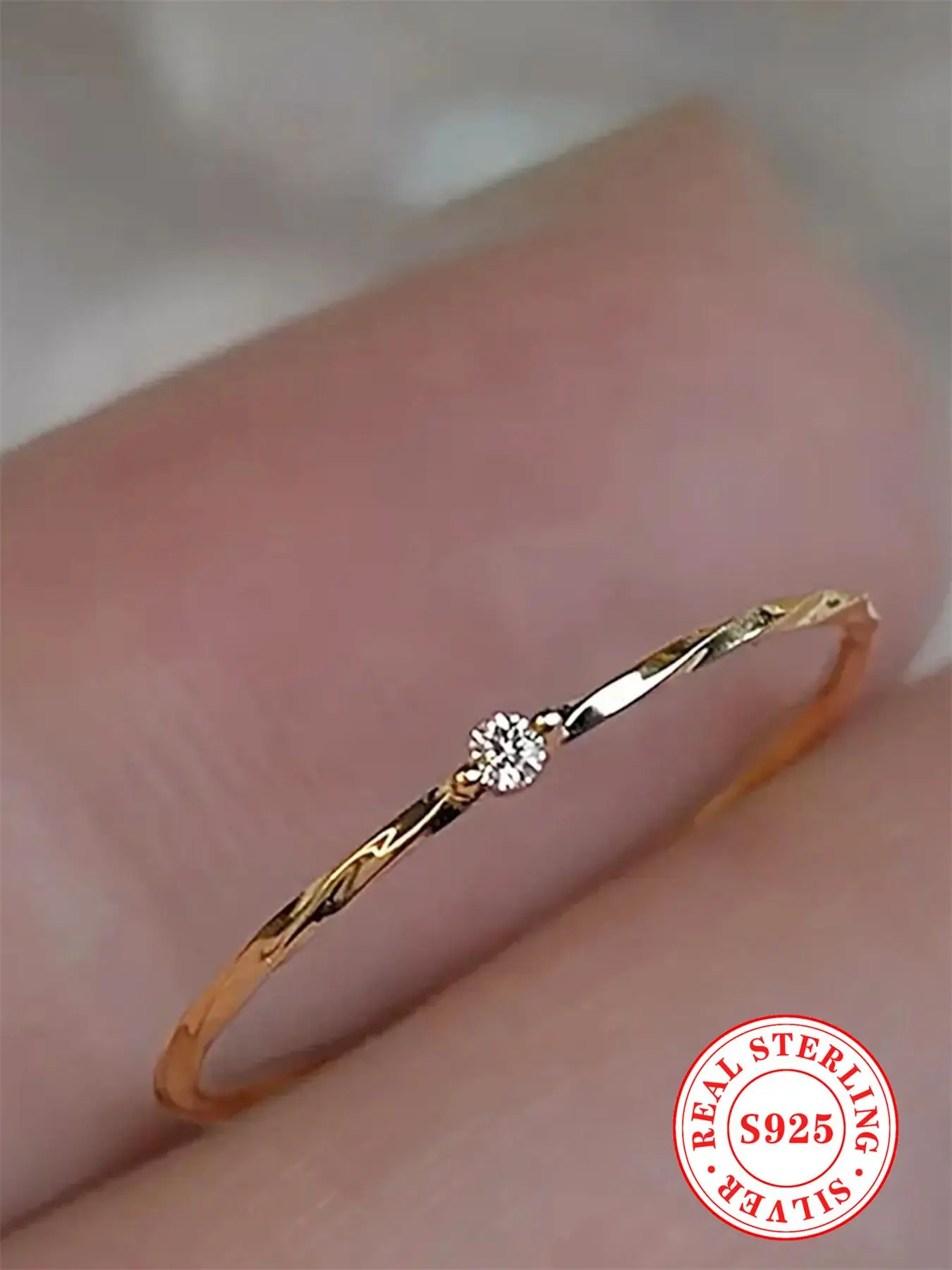 S925 Sterling Silver Simple Style Plain Color Rhinestone Decor Ring, Fashion Accessories for Women & Girls, Trendy All-match & Exquisite Jewelry for B