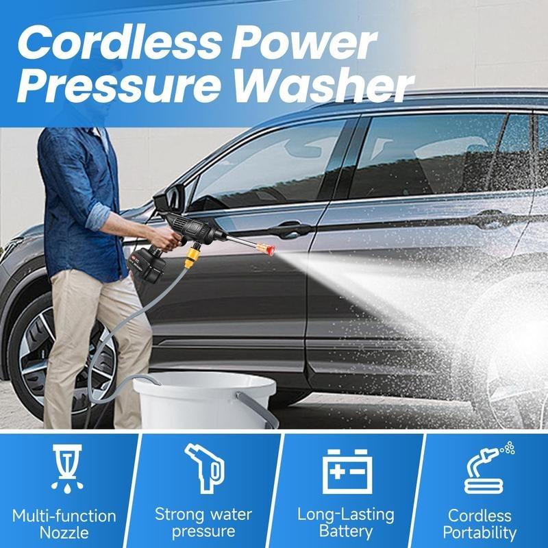 Cordless Pressure Washer 1500W Portable Battery High Pressure Gun with 2 Nozzles 2 Batteries 5m Hose Ideal for Car Floor Patio Cleaning