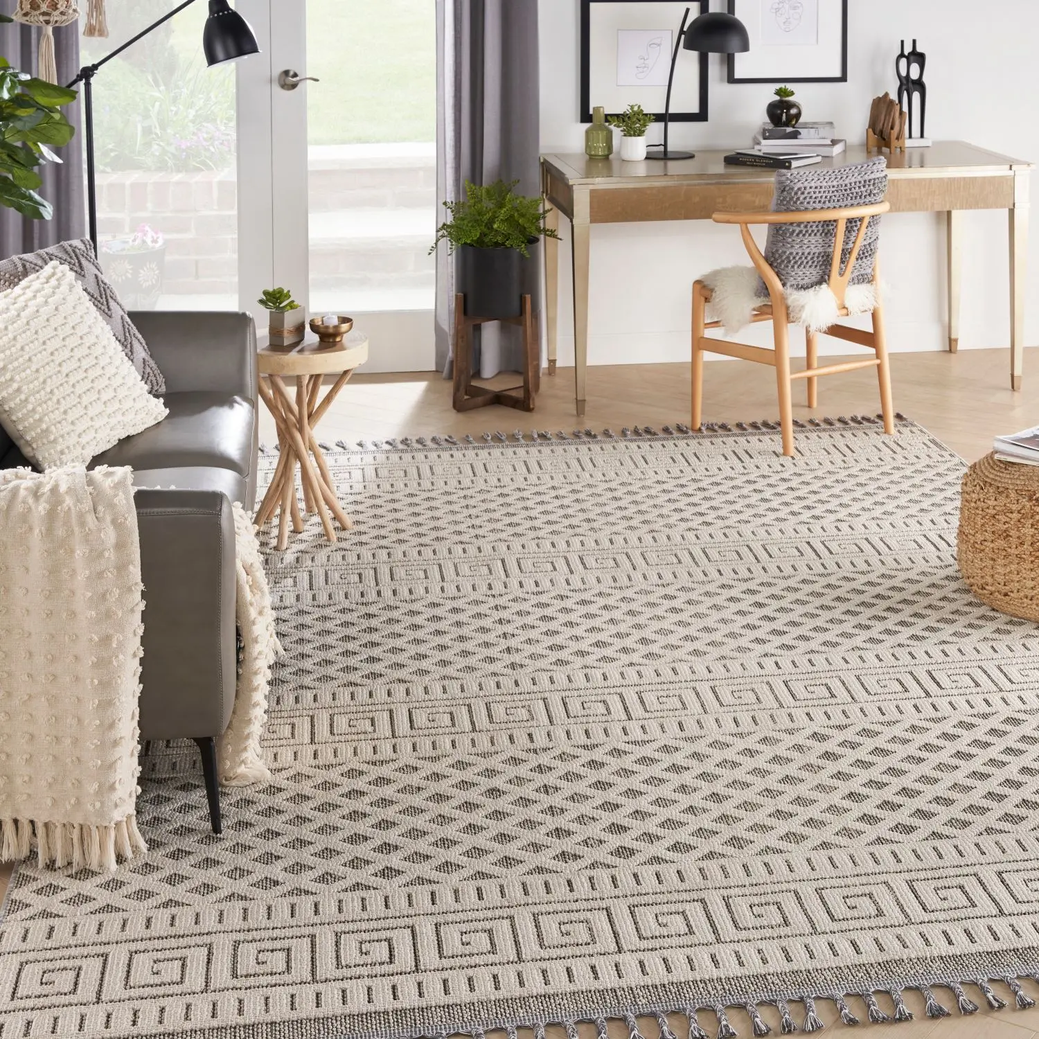 Nourison Elwood Greek Key Textured Indoor Tassel Fringe Decorative Home Decor Rug, Low-Shed Loop-Pile Braided Area Rug, Decorative Rug, Braided Area Rugs