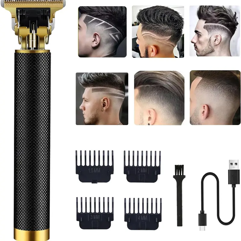 Wireless T9 0-Gap Beard Cutting Kit - Cordless Hair Clippers, USB Rechargeable Vintage Barber Equipment, 4 Limit Combs for Men’s Fade Cut & Hairline Design