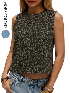 Women's Denim Vest Sleeveless Top, Round Neck Summer Casual Tank, Short Loose Fit Jean Backheart, Pull on Style