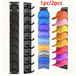 Heavy-Duty Baseball Cap Organizer Rack - Strong Adhesive Wall-Mounted Hat Storage with 18 Hooks, Space-Saving Vertical Design, No Drill Installation for Closet, Bedroom, Entryway - Holds 18 Hats, Ideal for Home, Office, or Gift Shop Use - Black, Bedroom O