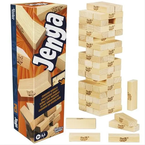Compact Hardwood Jenga Game - Table Top Stacking Tower with Compact Packaging, Fast Fun with Family and Friends, Ideal for 4-6 Years & Ages 6+ Kids, Birthday Party Activity