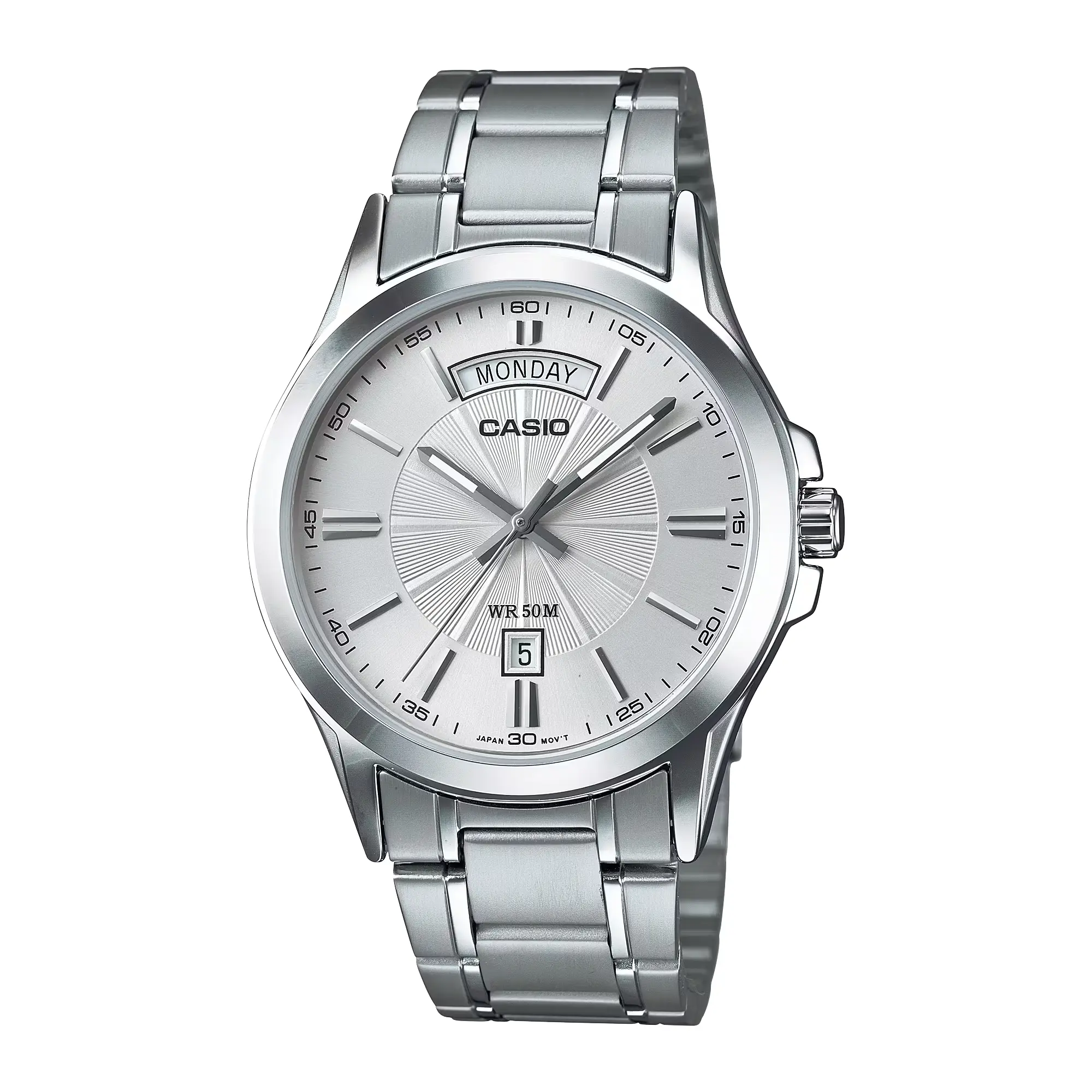 Casio Men’s Silver Dial Analog Watch with Stainless Steel Bracelet - MTP-1381D-7AVDF