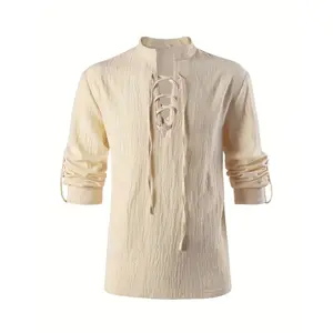 1pc Men's Long Sleeve Shirts Retro Style Lace up for Cosplay Pirate Renaissance Costume Need to Thread the Rope Yourself