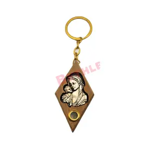 Virgin Marry & Baby Jesus Olive Wood Keychain With Incense Made In The Holy Land Bethlehem