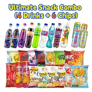 Asian Snack Combo Box | 4 Drinks & 6 Chips Variety Pack | Crunchy Snacks + Drinks Bundle USA Shipping