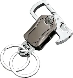 Metal Key Chain with Ring, Car Keychains for Men and Women, Keychains with Bottle Opener, Multifunctional Carabiner Clip Key Chain