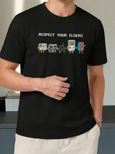 Vintage Gaming T-Shirt, Fun Respect Elders Design, Retro Controller History Tee, Old School Gamer Gift, Casual Streetwear, Short, Fitted