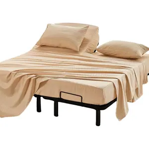 Striped 32-34 Split Top King Sets for Adjustable with Strap Brushed 1800 Microfiber 4 Flex Head King Beige