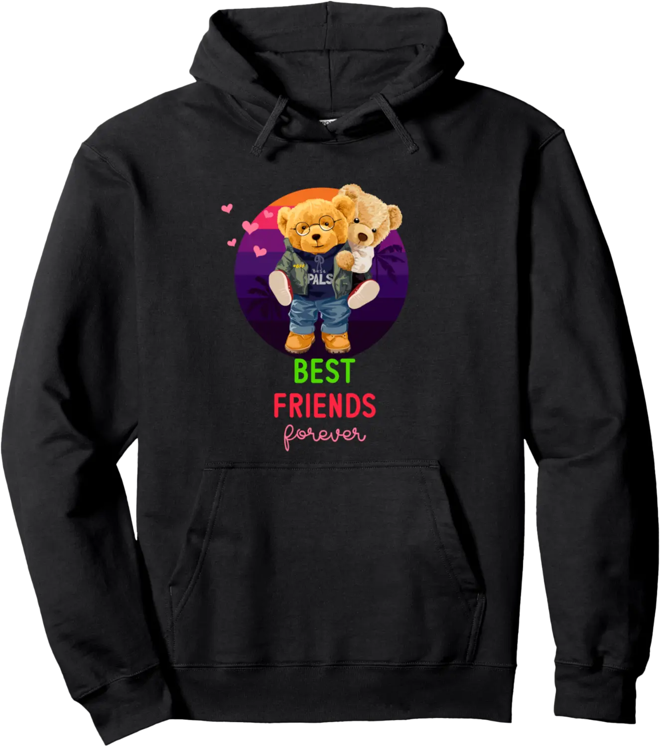 Teddy Bear Boys Best Friends Forever Illustration Graphic Pullover Hoodie - 24B0DMQPGRJD