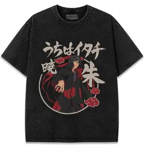 Anime Graphic Tee – Akatsuki Red Cloud Vintage Washed T-Shirt, Japanese Streetwear Oversized Shirt, Manga Fan Gift