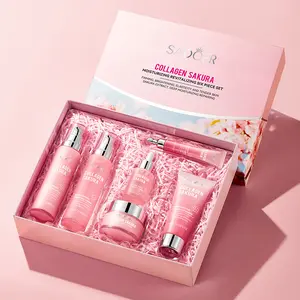Collagen Sakura Moisturizing Revitalizing Six Piece Set,Firming Brightening,Elasticity Tender Skin,Sakura Extract,Deep Moisturizing Repairing,Skin Care Kits