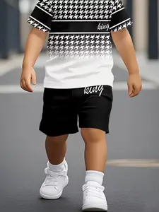 Boys' Summer Trendy Short Sleeve T-Shirt Set, Clothes Kids, Fashionable Cartoon Striped Print, Striped Sets, Comfortable Casual Fitted Top Shorts Set