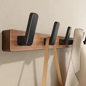 [Wooden Wall Hooks] Stylish Wooden Wall Hooks with Black Metal Arms - Perfect for Hanging Headphones, Bags, and Coats - Ideal for Bedroom, Bathroom, or Entryway Organization, Minimalist Wall Hook Durable Wooden Hooks