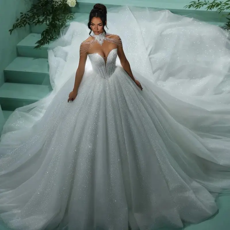 lara dawson beaded wedding dress Lara 51039 Dawson Beaded Wedding Dress with Halter Neck White / 8