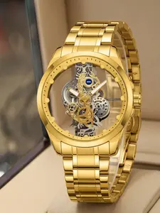 Men's Fashion Sporty Casual Watch, Hollow out Design Round Dial Clasp Analog Quartz Watch, Elegant Business Wristwatch for Daily or Formal Occasions As Gift, with Box