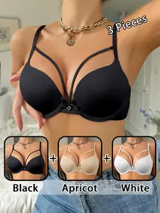 3-Pack Seamless Push-Up Bra Set, Wire-Cup Bras for Enhanced Support, Comfortable & Invisible Under Clothing, Ideal for Daily Wear