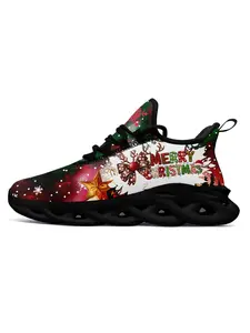 Women's Fashion Lightweight Breathable Christmas - Themed Casual Sneakers, Stylish Footwear with Santa Claus - Inspired Design and "Merry Catmas" Lettering for Holiday and Daily Use