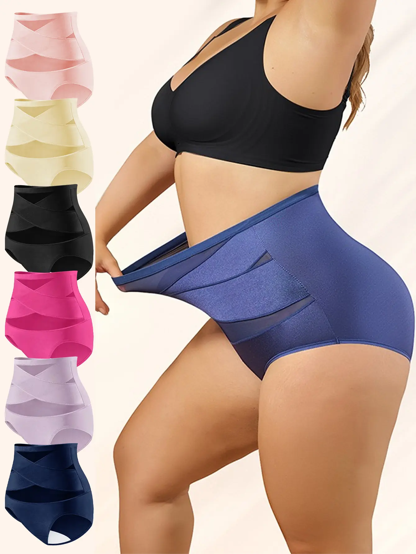 Women’s high-waisted tummy control shaping shorts with butt-lifting postpartum recovery band, breathable sweat-wicking stretchy fabric, suitable for everyday wear, soft and comfortable material, minimalist design, basic shapewear underwear.