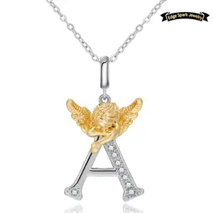 Edge Spark Jewelry 14K Gold-Plated "Angel" Alphabet 26 InitialLetter Pendants Collection with DazzlingZirconia Stones & Elegant Angel CharmPerfect for Women's Jewelry & Black FridayGifts