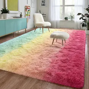 6x9 Area Rugs for Living Room, Machine Washable Low Pile Rugs, Non Slip  Gradient Color Shag Rug for Bedroom, Home Office, Kitchen, Ultra Soft Long Pile Fuzzy Carpet,Purple Blue