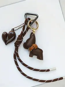 Heart-Shaped Braided Rope Bag Charm, PU Leather Material, Love Fork Pendant Decoration, High-End Color Block Bag Accessory, Trendy Bag Charms, Perfect Gift