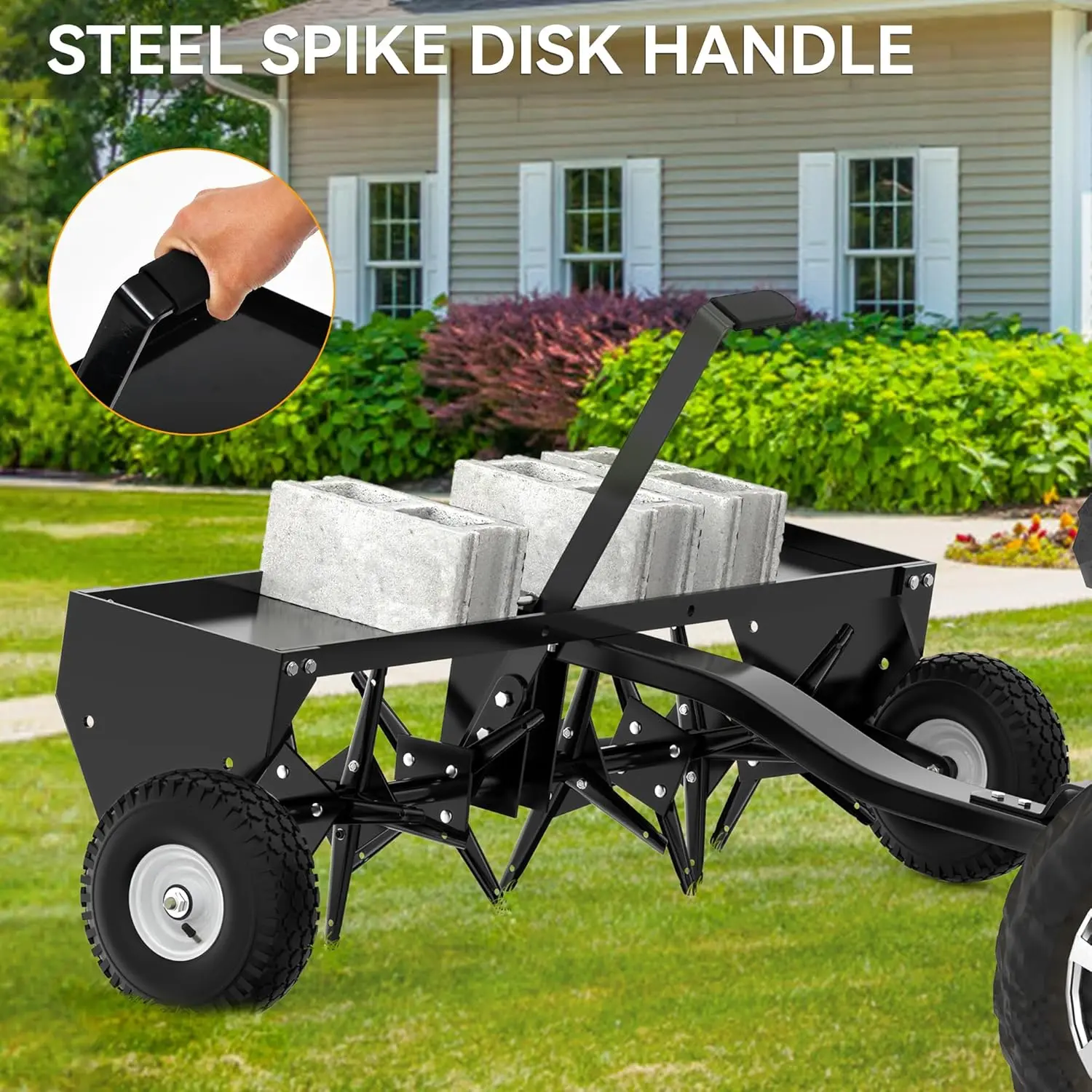 YINTATECH 48" Lawn Aerator Tow Behind with Universal Hitch for Lawn Plug Aerator Black Steel Spike Disk Handle Garden Tool