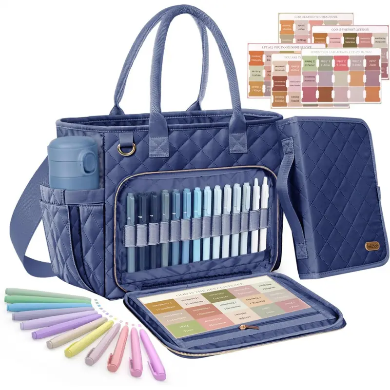 Large Bible Bag with Bible Cover Case for Women, Church Bag with Bible Study Supplies & Shoulder Strap, Quilted Bible Tote Bag, Christian Gift for Women