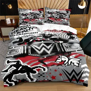 Wwe World Heavyweight Championship Bedding Set (Including 1 Duvet Cover And 1 Or 2 Pillowcases), Graffiti Style Wrestling Themed Bedding, Suitable For Children, Teenagers, And Wwe Fans