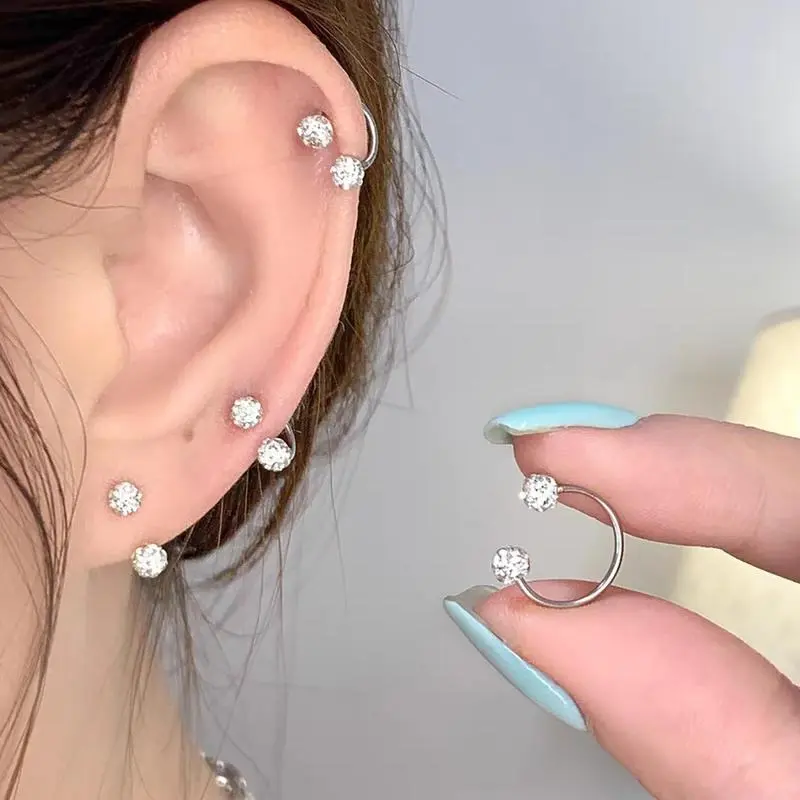 Women's 6PCS Cubic Zirconia Inlay Earring Stacks - C-Shaped Bling Bedazzling Crystal-Encrusted Drill Balls, 3 Sizes, Helix Ear Bone Studs, Bridesmaid Cocktail Jewelry, Wedding Gift, Bling Effect