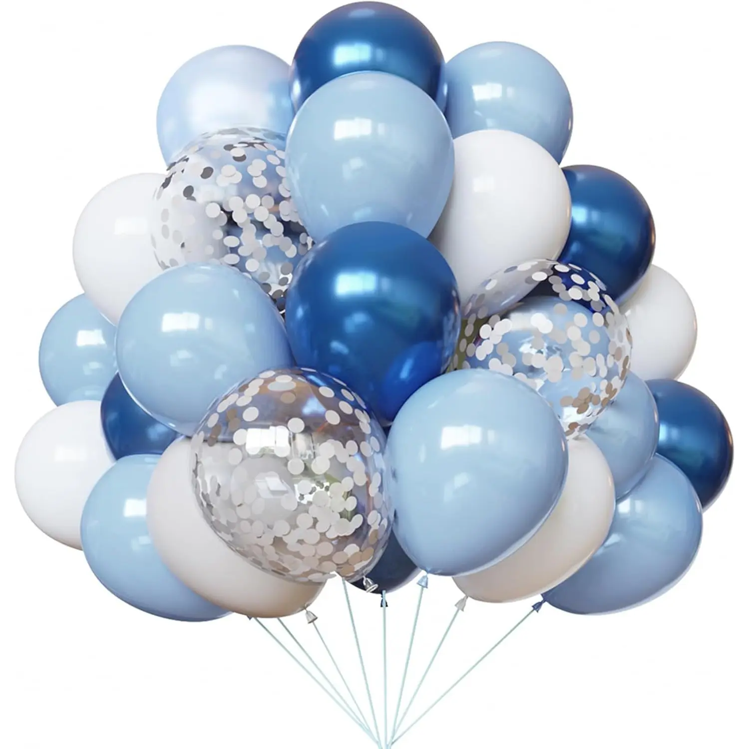 67pcs 12in Blue, White & Silver Confetti Balloons Set - Home Festive Party Decor for Baby Shower, Birthday
