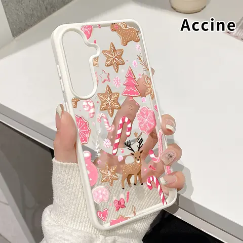 Pink Christmas Delight Pattern Magnetic TPU Casing for Galaxy S22+ FE, S23 Ultra, S24 Plus, S25 - Durable Anti-Drop Anti-Yellowing Shockproof Lightweight Transparent Acrylic Soft Phone Accessories Cover, Wireless Charging Support