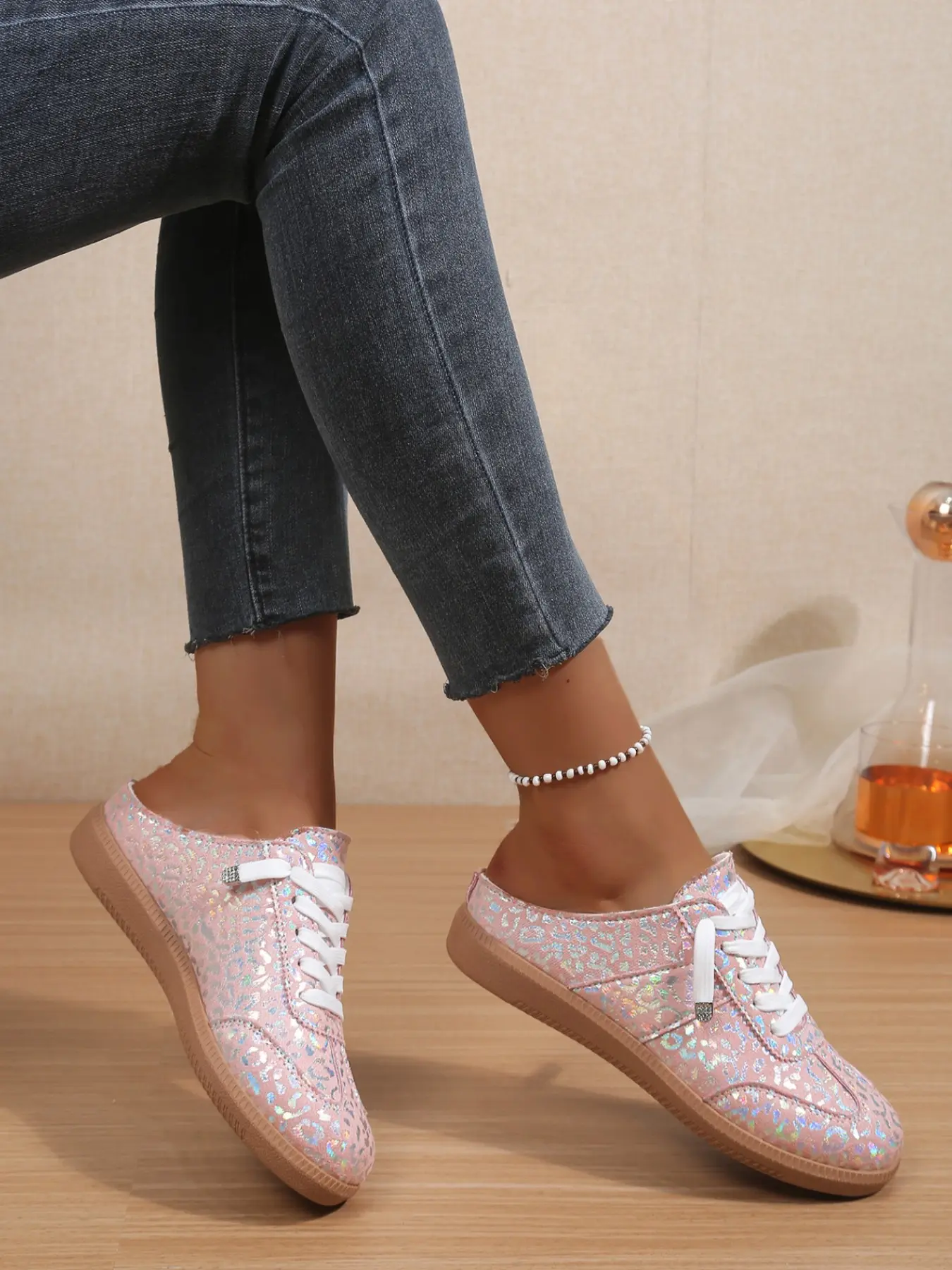 Colorful Leopard Print Slip-On Walking Shoes, Women's Lace-Up PU Leather Mules, Soft Sole Anti-Slip Lazy Shoes, Versatile Casual Footwear for Daily Use