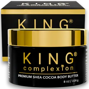 KING COMPLEXION Organic Shea Cocoa Body Butter – Nice Natural Cocoa Smell - Not Too Greasy - Ultra Hydration - Luxurious Texture - Won't Interfere With Colognes - Premium - Mens Body Care - Thick Body Butter - Black Skincare (Large 8 oz)