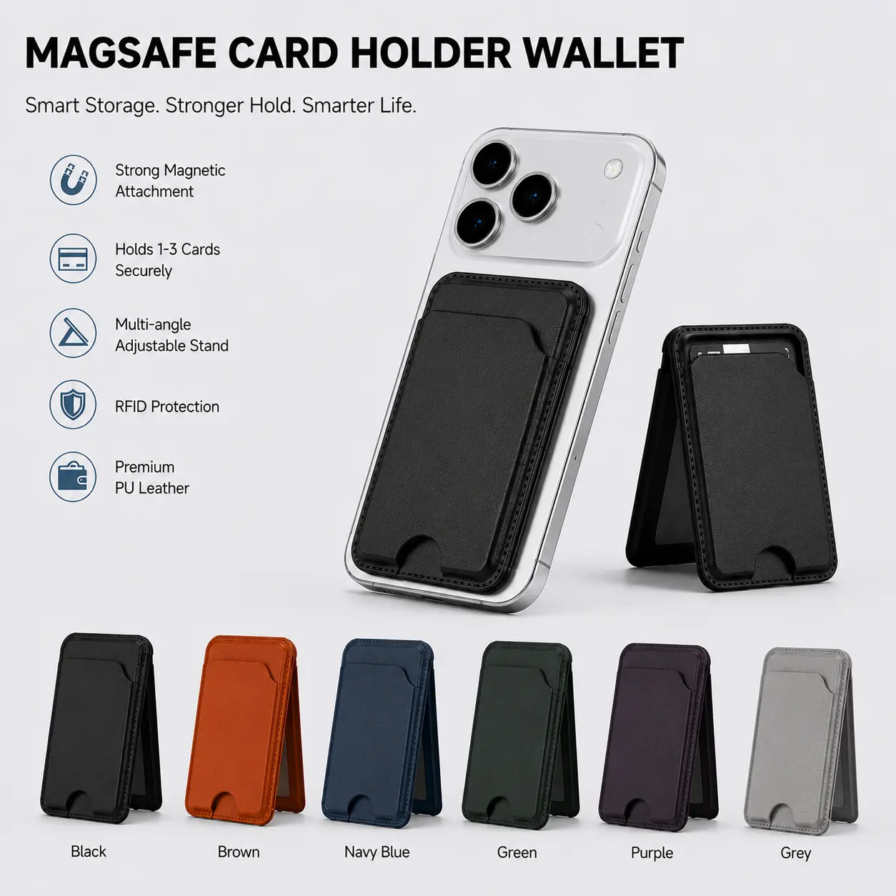 Quriov MagSafe Wallet with Adjustable Stand Compatible with Magnetic Wallet for Phone Leather Magsafe Card Holder for iPhone 16/15/14/13/12 series Only supports products with MagSafe