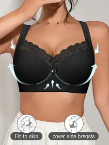 1/3PCS Women's Lingerie Underwear Patchwork Lace Full Coverage Adjustable Fit Elegant Contrast Lace Bra Underwire Push-Up Lift Anti‑sagging Breathable Bra Soft comfortable Side & Tummy Smoothing for Daily Wear Adjustable Bras
