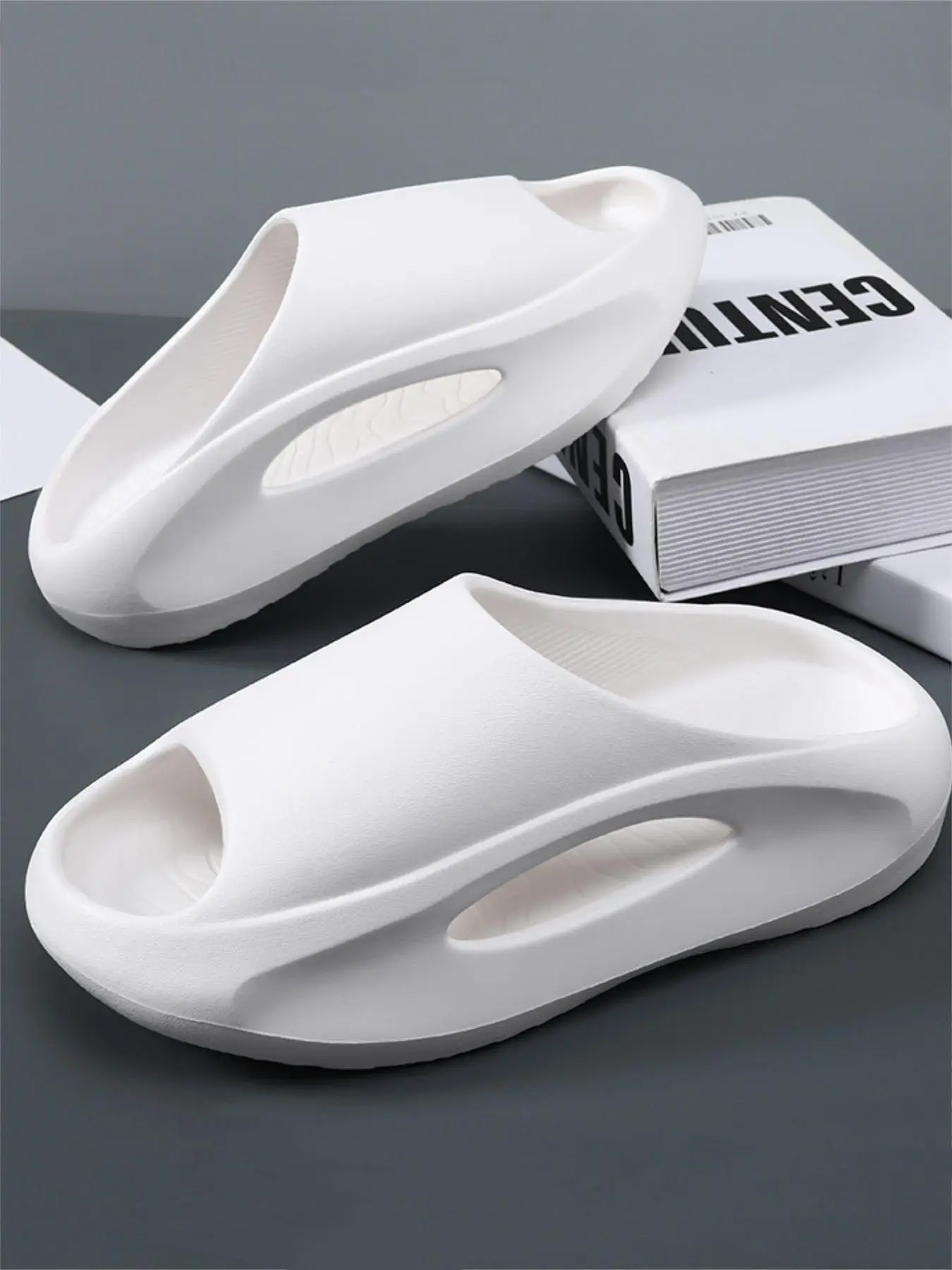 Men's Summer 2024 Casual Comfort Fish Mouth Shape Design Slides for Boys, Non-slip Soft Cushioned Slippers, Adjustable Open-toed Slides for Walking Sh