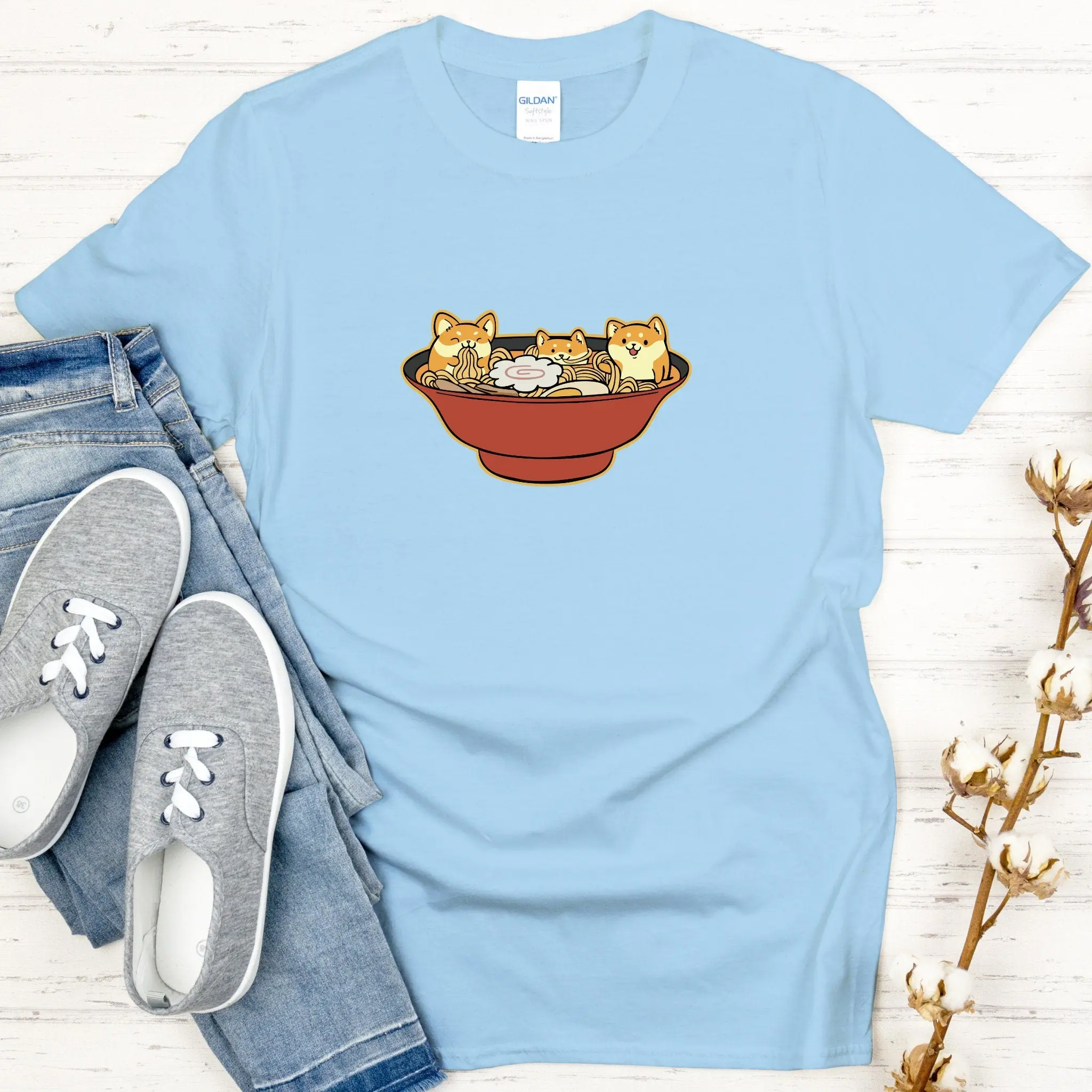 Shiba Inu Ramen Bowl T-shirt | Unisex Cute Kawaii Dog Japanese Streetwear Apparel Gift Anime Japan Naruto Corgi Puppy Doge Dogecoin Cute